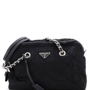Prada Medium Chain Shoulder Bag Quilted Tessuto